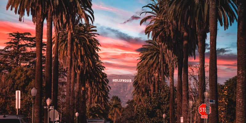 美国洛杉矶好莱坞标志与城市风光